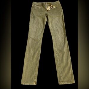 NWT Robins Jeans Jane Khaki Studded Low Rise Pants 29 Velvety Soft Finish
